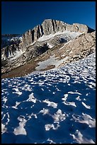 Neve with sun cups on the Sierra Crest, and North Peak. Yosemite National Park ( color)
