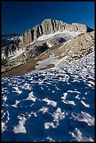 Neve with sun cups on the Sierra Crest, and North Peak. Yosemite National Park ( color)