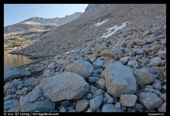 Boulders from rock slide below Mount Conness. Yosemite National Park, California, USA.