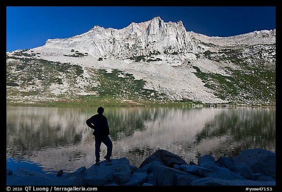 Park visitor looking, Lake Roosevelt. Yosemite National Park (color)