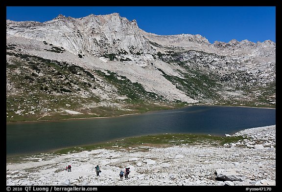 Family backpacking in Sierra Nevada mountains. Yosemite National Park, California, USA.