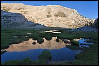 White mountain crest reflected in tarns. Yosemite National Park, California, USA.