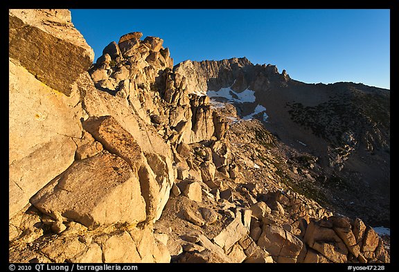Rocky slopes and Mount Conness, sunrise. Yosemite National Park (color)