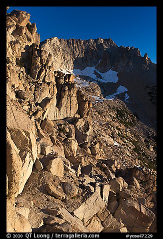 High Sierra Peak at sunrise, Mount Conness. Yosemite National Park, California, USA.