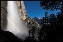 Double spray lunar rainbow, Upper Yosemite Falls and Half-Dome. Yosemite National Park, California, USA.