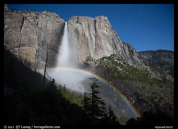 Lunar bow at night, Upper Yosemite Fall. Yosemite National Park, California, USA.