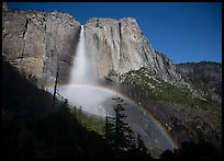 Lunar bow at night, Upper Yosemite Fall. Yosemite National Park, California, USA.