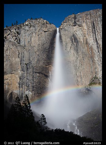 Space rainbow in Upper Yosemite Fall spray. Yosemite National Park, California, USA.