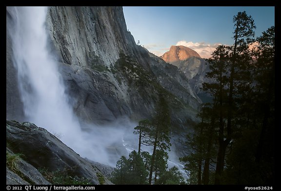 Upper Yosemite Falls and Half-Dome at sunset. Yosemite National Park (color)