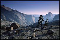 Erratic boulders, pines, Clouds rest and Half-Dome from Olmstedt Point, late afternoon. Yosemite National Park, California, USA.