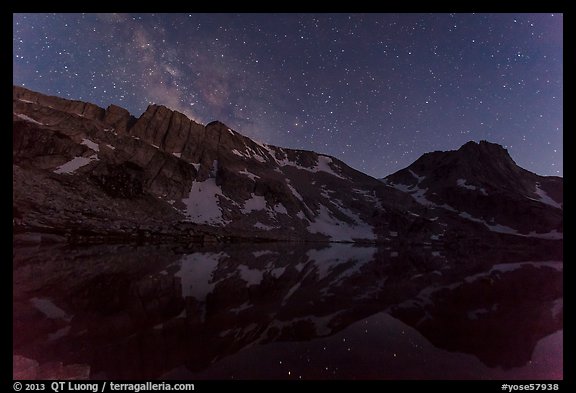 Upper McCabe Lake at night. Yosemite National Park, California, USA.