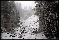 Vernal Falls in winter with fresh snow. Yosemite National Park, California, USA.