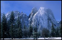 Cathedral rocks after a snow storm, morning. Yosemite National Park ( color)