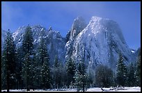 Cathedral rocks after a snow storm, morning. Yosemite National Park, California, USA. (color)