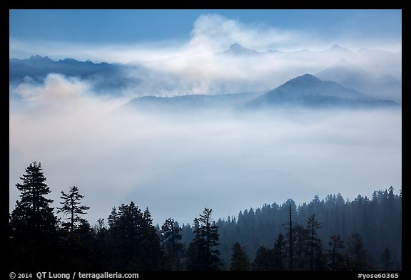 Valley below Clark Range filled with smoke. Yosemite National Park (color)