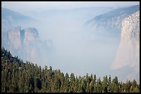 Smoky Yosemite Valley framed by Cathedral Rocks and El Capitan. Yosemite National Park ( color)