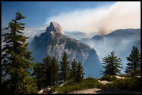 Half Dome from Glacier Point with wildfire. Yosemite National Park ( color)