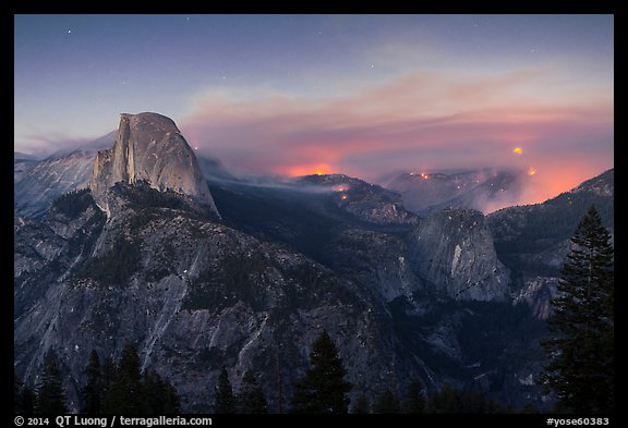 Half-Dome, forest fire, and moon rising. Yosemite National Park (color)