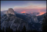 Half-Dome, forest fire, and moon rising. Yosemite National Park ( color)