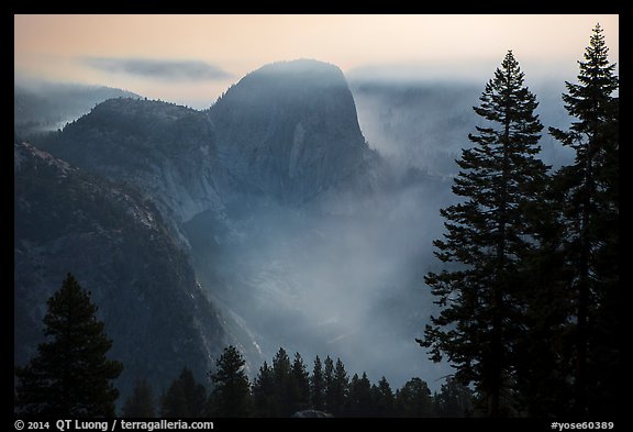 Liberty cap and smoke at night. Yosemite National Park (color)
