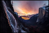 Seasonal waterfall, Yosemite Valley, and Horsetail Fall firefall. Yosemite National Park ( color)