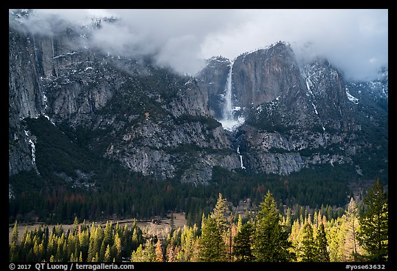 Yosemite Falls from base of cliffs on south side. Yosemite National Park (color)