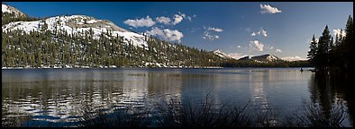 Tioga Lake and peak in early spring. Yosemite National Park (Panoramic color)