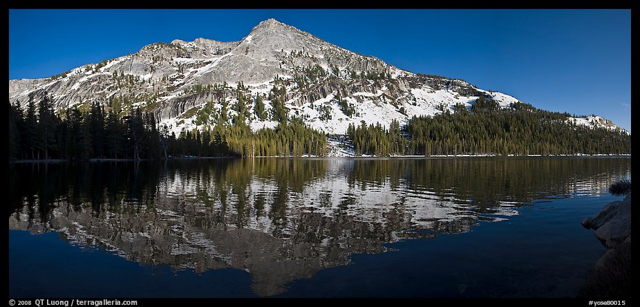 Tenaya Lake and snow covered peaks. Yosemite National Park, California, USA.