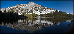 Tioga Lake and snow covered peaks. Yosemite National Park (Panoramic color)