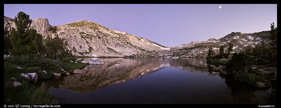 Alpine lake in cirque at dusk, Vogelsang. Yosemite National Park, California, USA.