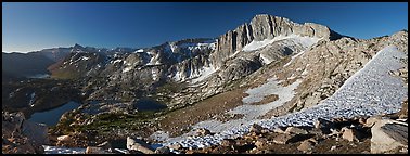North Peak and Twenty Lakes Basin from McCabe Pass, early morning. Yosemite National Park (Panoramic color)
