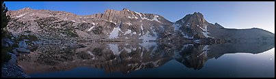 Chain of mountains above upper McCabbe Lake at dusk. Yosemite National Park, California, USA.