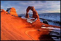 Delicate Arch, winter sunset. Arches National Park, Utah, USA.