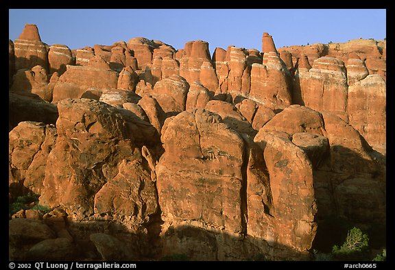 Sandstone fins at Fiery Furnace, sunset. Arches National Park (color)