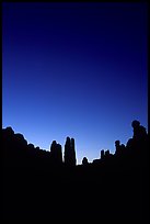 Sandstone pillars in Klondike Bluffs, dusk. Arches National Park, Utah, USA.