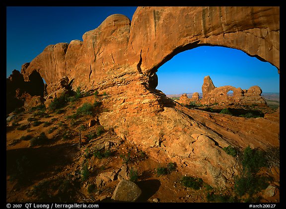 Windows with view of Turret Arch from opening. Arches National Park, Utah, USA.