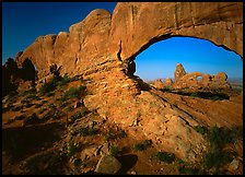 Windows with view of Turret Arch from opening. Arches National Park, Utah, USA.