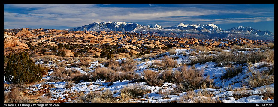 Petrified dunes and mountains in winter. Arches National Park (color)
