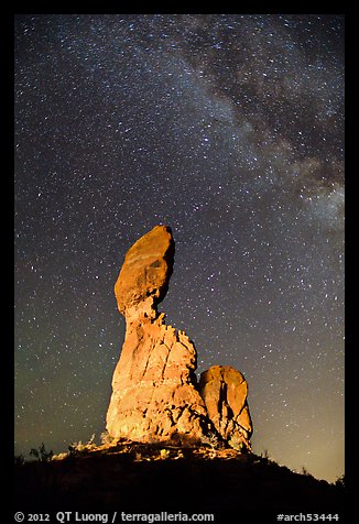 Picture/Photo: Balanced rock at night. Arches National Park