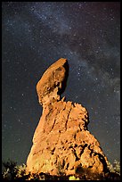 Balanced rock and Milky Way. Arches National Park, Utah, USA.