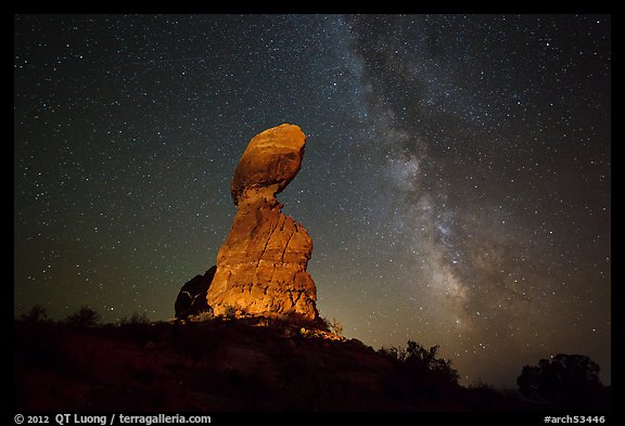 Balanced rock and stars. Arches National Park, Utah, USA.