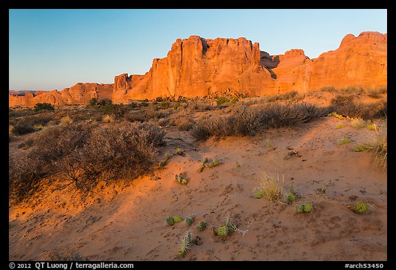 Great Wall at sunrise. Arches National Park, Utah, USA.