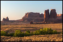 Courthouse Wash and sandstone fins. Arches National Park, Utah, USA. (color)