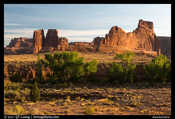 Cottonwoods of Courthouse Wash and Courthouse Towers. Arches National Park (color)