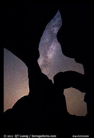 Double Arch with stars and Milky Way. Arches National Park, Utah, USA.