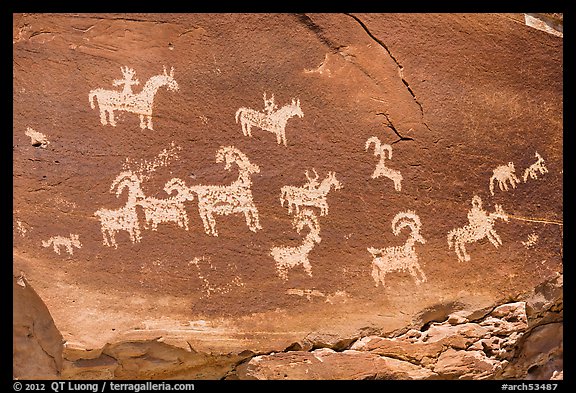 Rock with pannel of Ute Petroglyphs. Arches National Park (color)