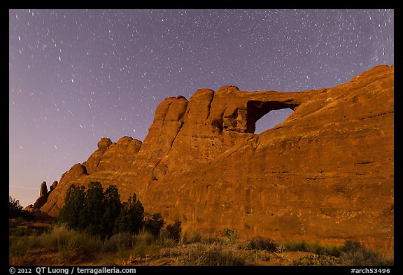 Moonlit Skyline Arch. Arches National Park, Utah, USA.