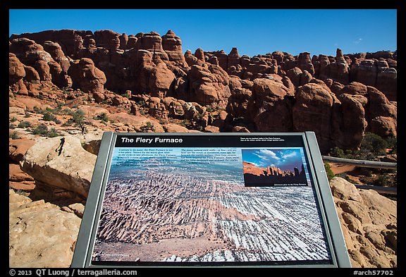 Interpretive sign, Fiery Furnace. Arches National Park, Utah, USA.