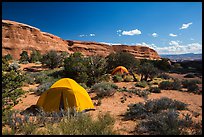 Tent camping. Arches National Park, Utah, USA.