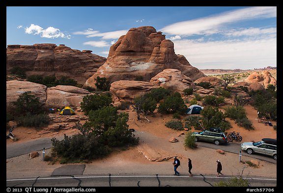 People walking in Devils Garden  Campground. Arches National Park, Utah, USA.